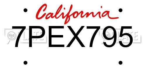 7PEX795 California License Plate