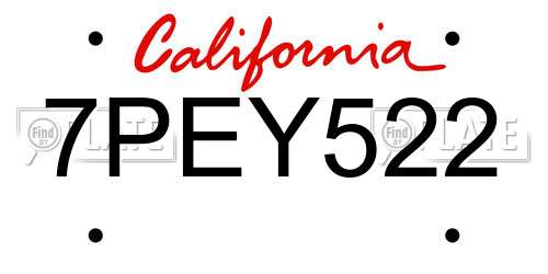 7PEY522 California License Plate