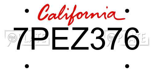 7PEZ376 California License Plate