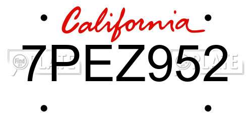 7PEZ952 California License Plate