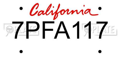 7PFA117 California License Plate