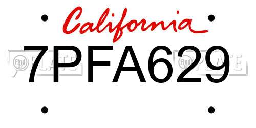 7PFA629 California License Plate