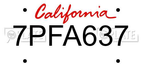 7PFA637 California License Plate