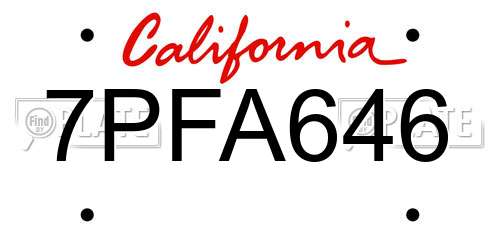 7PFA646 California License Plate
