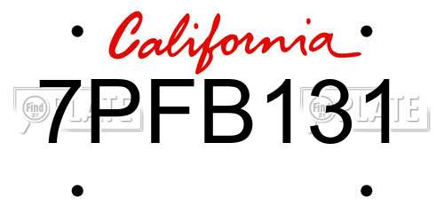 7PFB131 California License Plate