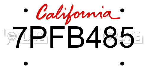 7PFB485 California License Plate