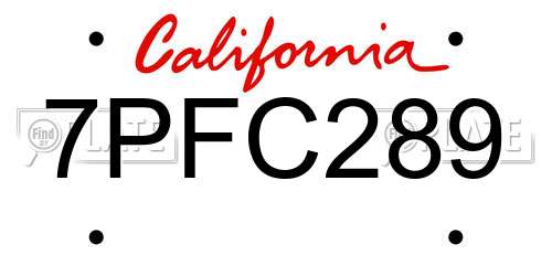 7PFC289 California License Plate