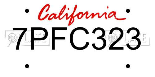 7PFC323 California License Plate