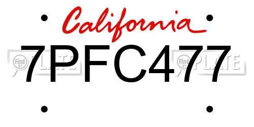 7PFC477 California License Plate