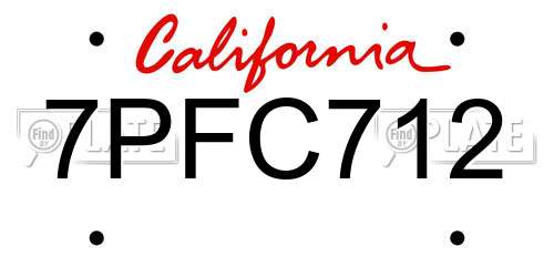 7PFC712 California License Plate