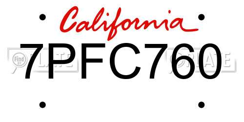 7PFC760 California License Plate