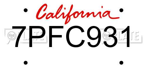 7PFC931 California License Plate