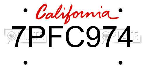 7PFC974 California License Plate