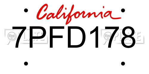 7PFD178 California License Plate