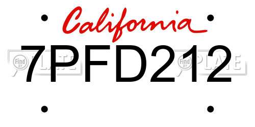 7PFD212 California License Plate