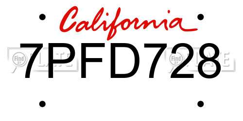 7PFD728 California License Plate