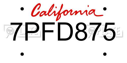 7PFD875 California License Plate