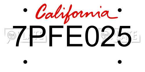 7PFE025 California License Plate