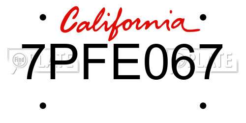 7PFE067 California License Plate