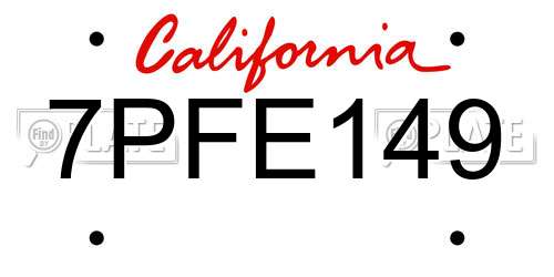 7PFE149 California License Plate