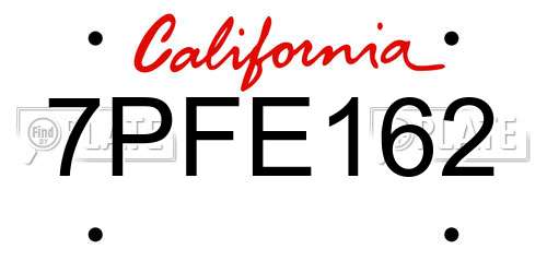7PFE162 California License Plate