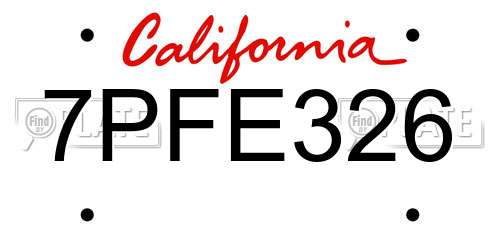 7PFE326 California License Plate