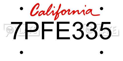 7PFE335 California License Plate