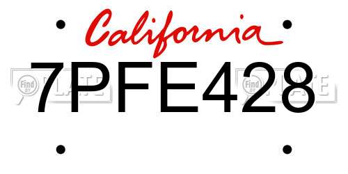 7PFE428 California License Plate