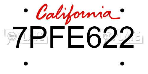 7PFE622 California License Plate