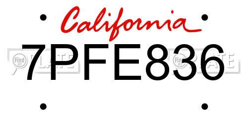 7PFE836 California License Plate
