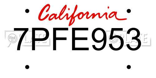 7PFE953 California License Plate