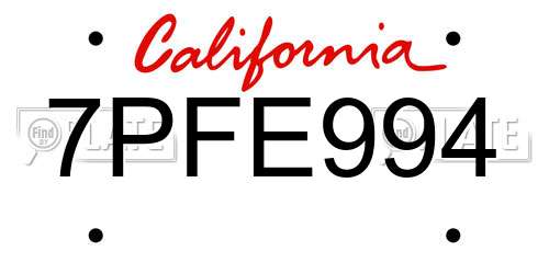 7PFE994 California License Plate