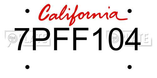 7PFF104 California License Plate