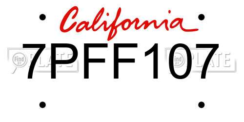 7PFF107 California License Plate