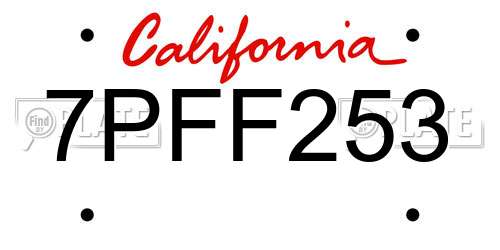 7PFF253 California License Plate
