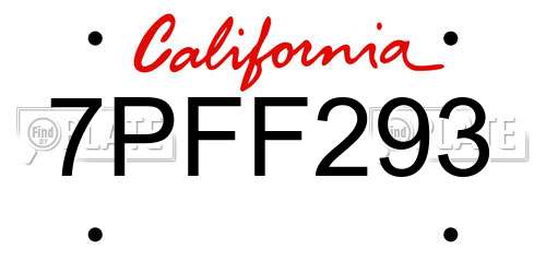7PFF293 California License Plate