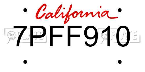 7PFF910 California License Plate
