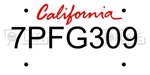 7PFG309 California License Plate