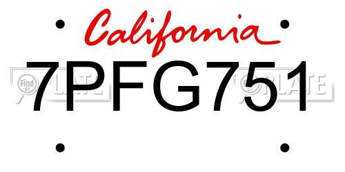 7PFG751 California License Plate