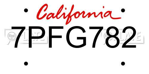 7PFG782 California License Plate