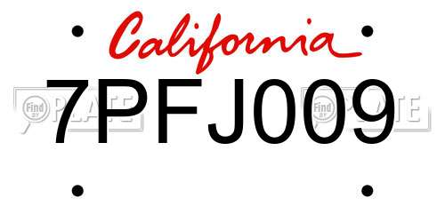 7PFJ009 California License Plate