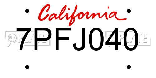 7PFJ040 California License Plate