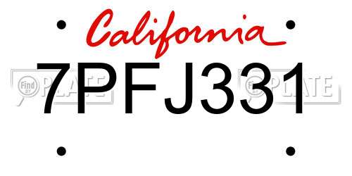 7PFJ331 California License Plate