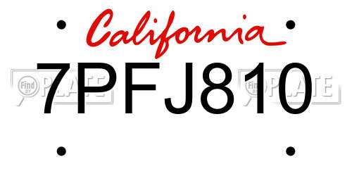 7PFJ810 California License Plate