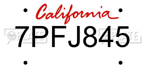 7PFJ845 California License Plate