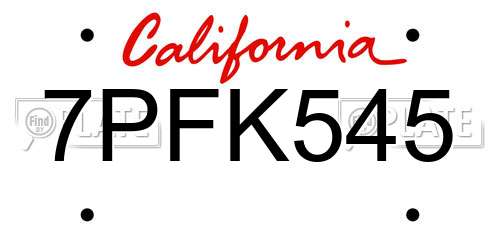 7PFK545 California License Plate