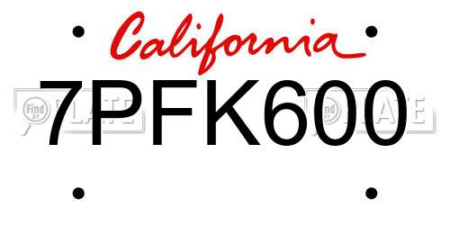 7PFK600 California License Plate