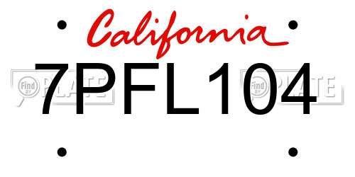 7PFL104 California License Plate