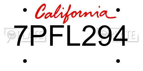 7PFL294 California License Plate