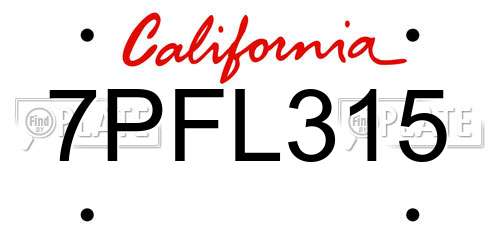 7PFL315 California License Plate